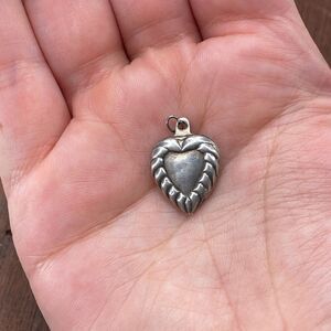 Vintage 925 Sterling Silver Art Deco Chatelaine Puffy Heart Pendant Charm